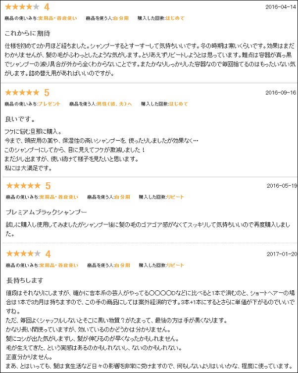 プレミアムブラックシャンプーの口コミ